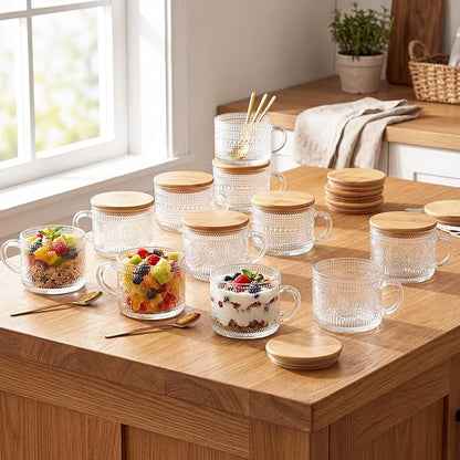 18 Pack Vintage Coffee Mugs Overnight Oats Glass Cup Containers 14 Oz Clear - Image 4