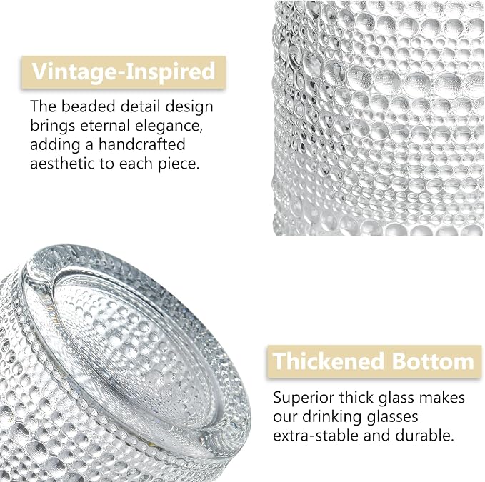 Hobnail Drinking Glasses Set of 12, 12 oz Highball Glassware & 10 oz Cocktail - Image 5