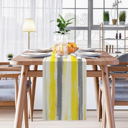 Emvency Table Runner, 13x72 Inch, Abstract Striped Modern | Yellow Grey Dining - Image 5