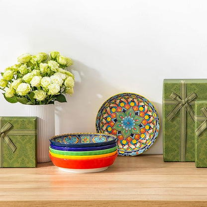 vancasso 32 Oz Pasta Bowls, Porcelain Large Colorful Salad Soup Bowls Set of 6 - Image 8