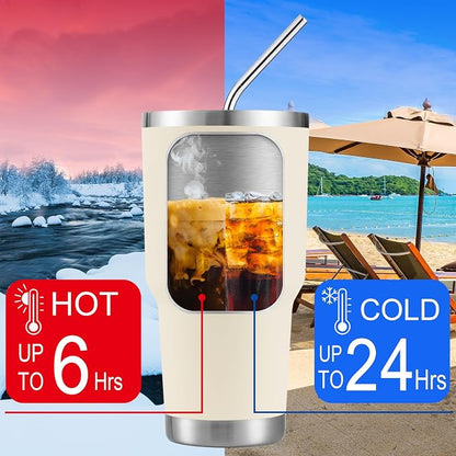 D·S 30oz Cream Tumbler Double Wall Vacuum Insulated Travel Coffee Mug | Double - Image 4