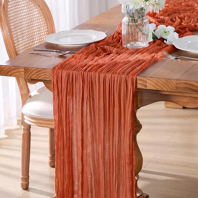 10 Pack Terracotta Cheesecloth Gauze Table Runners, 35x120 Inch | Extra Wide by GoodLuck