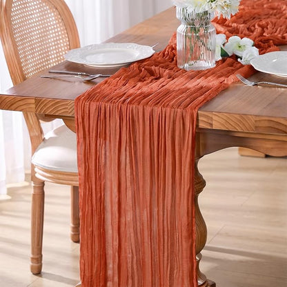 10 Pack Terracotta Cheesecloth Gauze Table Runners, 35x120 Inch | Extra Wide by GoodLuck