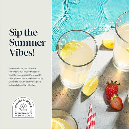 Drinking Glasses Set. Highball Glass Cups 17 oz by Home Essentials Water Colins Cooler Beverage Glassware. For the Bar, Beer, Juice, Iced Tea, and Cocktails. Dishwasher Safe. (Set of 4)