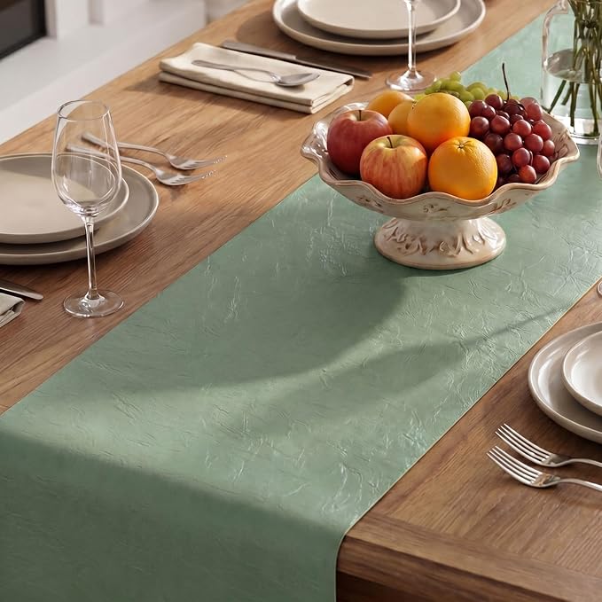 Artoid Mode Sage Double Sided Vinyl Faux Leather Table Runner, Seasonal - Image 8