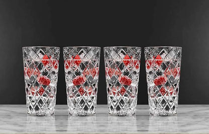 Glaver's Drinking Glasses Set of 4. Tall Highball Glasses. 14oz. Textured Diamond Cut Elegant Drinking Glass Cups- Kitchen Glassware for Water, Iced Tea, Juice, Cocktail.