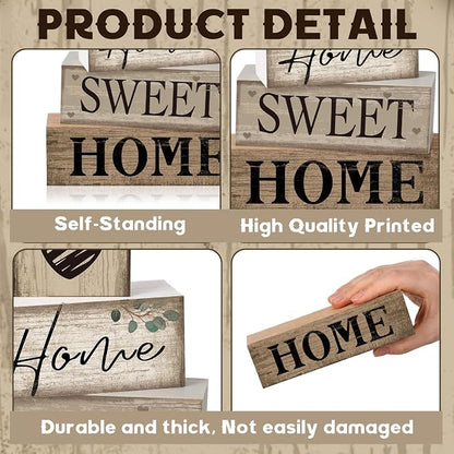 Moucuny 4 Pcs Farmhouse Table Decor Rustic Home Sweet Home Tiered Tray - Image 9