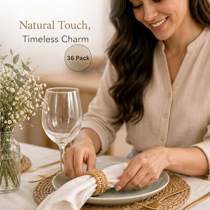 Artisan Cane Napkin Rings Set of 36, Earthy Woven Dinner Napkin Holders - Image 9