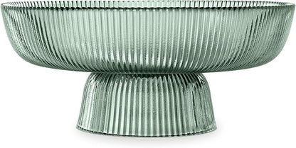 Navaris Glass Fruit Bowl - Decorative Fluted Colored Table Centerpiece Dish - 10.2" Diameter Green Tinted Bowl for Snacks and Candy