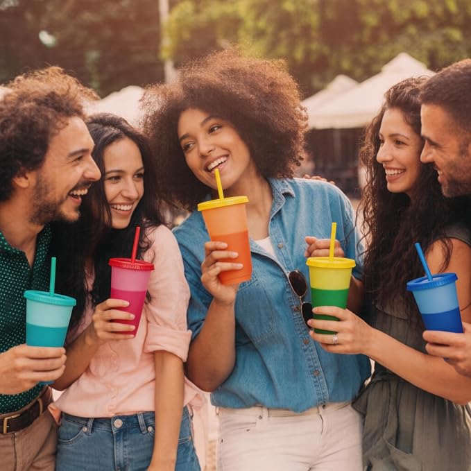 Color Changing Cups, 9 Pack 24oz Plastic Tumblers, Reusable Iced Coffee & - Image 6