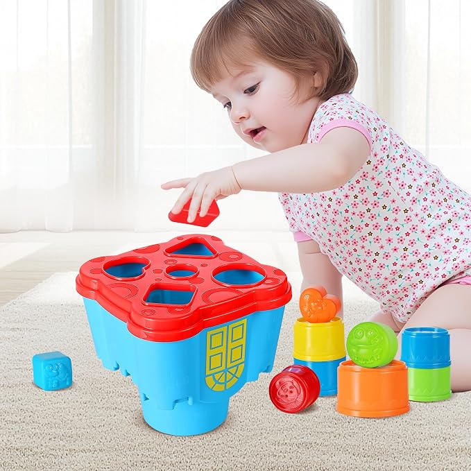 iPlay, iLearn Baby Stacking Cup Toy, Toddler Stackable Block w/Shape Sorter | - Image 7