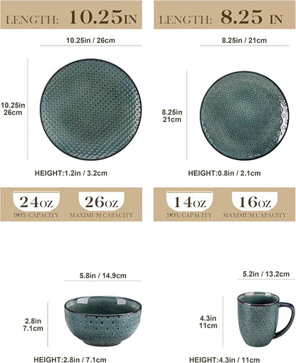 MALACASA 16 Pieces Dinnerware Sets, Farmhouse Plates and Bowls Sets, Embossed - Image 2