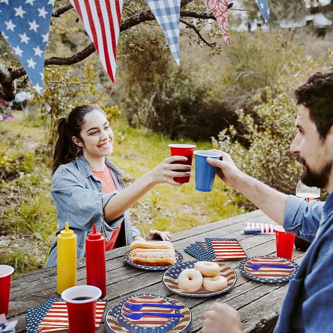 100 Pcs American Flag Party Supplies Set, Serves 25 – Disposable Patriotic - Image 7