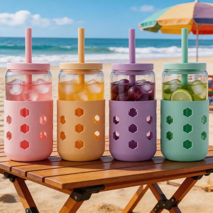 Mrsdry 16 oz Glass Cups with Lids and Straws - Image 3