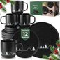 MIAMIO – Christmas Dinnerware Set 12-Piece/Christmas Plates Set with Mugs in minimalist holiday design (Service for 4) / Dishwasher and Microwave Safe – Vinter Collection