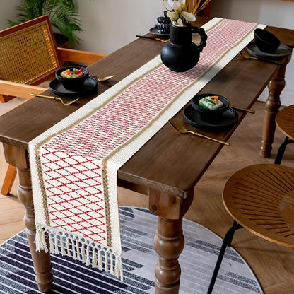 EMMTEEY Macrame Table Runner Boho Style 108 Inches Long, Hexagonal Red | - Image 7