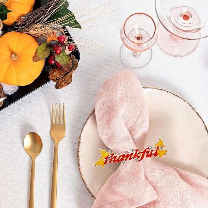 Thanksgiving Napkin Rings Set of 8, Thankful Napkin Rings - Image 7