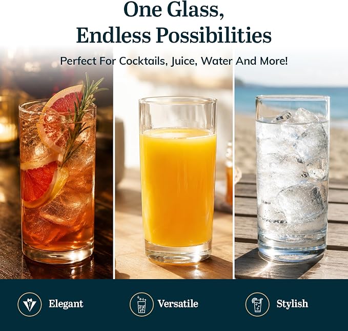 Heavy Base Drinking Glasses Set of 8, Weighted Clear Water Cups | 15.5 oz - Image 7