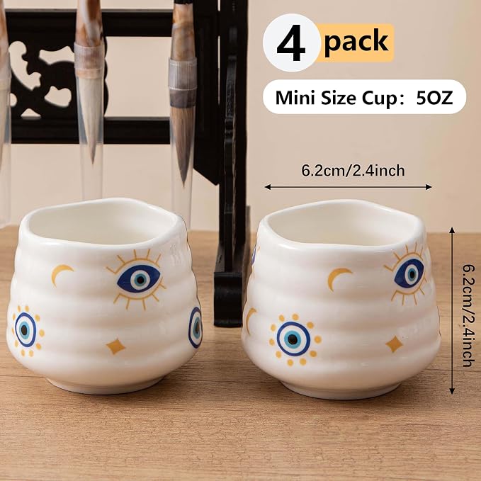 4pcs Japanese Tea Cup Set – Mini Size Cup 5OZ Ceramic Matcha Cup, Handless - Image 3