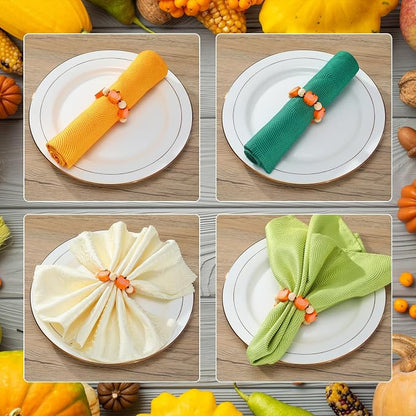 KPOSIYA Fall Napkin Rings Set of 12, Thanksgiving Pumpkin Maple Leaf Napkin - Image 4
