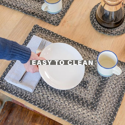 Homespice Flint Hill Jute Woven Round Placemats Set of 6, 15", Warm Primitive Decor, Grey Table Mats - Vibrant Colors, Durable, Easy to Clean and Protects Furniture
