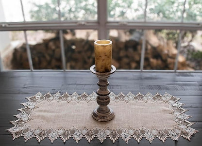 LINENS ART AND THINGS Lace Table Runner Neutral Earth Tones Dresser Scarf - Image 5