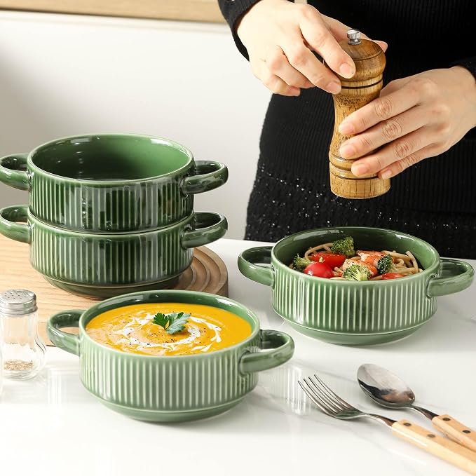 Soup Bowls with Handles, 23 oz French Onion Soup Crocks, Stackable Soup Bowl - Image 4