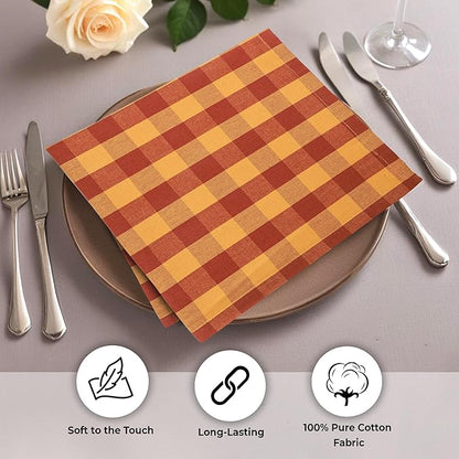 Urban Villa Cotton Dinner Napkins Set of 6, Highly Absorbent 20x20 Inches Premium Cloth Napkins Hotel Quality Reusable & Washable Table Dinner Napkins for Home & Weddings - Brick/Gold