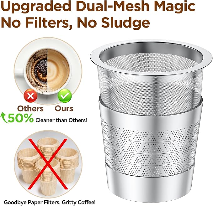 CAPMESSO Reusable K Cups for Keurig: NO Grit Stainless Steel Coffee Pod 4PC | - Image 3