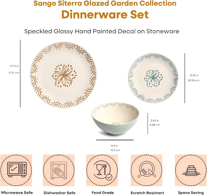Sango 12-Piece Speckled Stoneware Dinnerware Set - Image 2