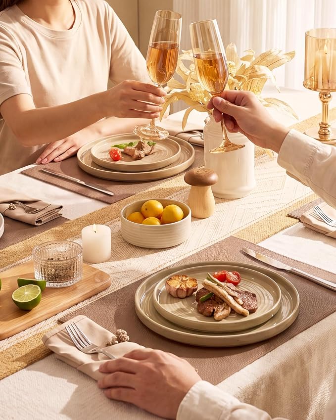 Dinnerware Set for 4, Ceramic Plates & Bowls - Image 2