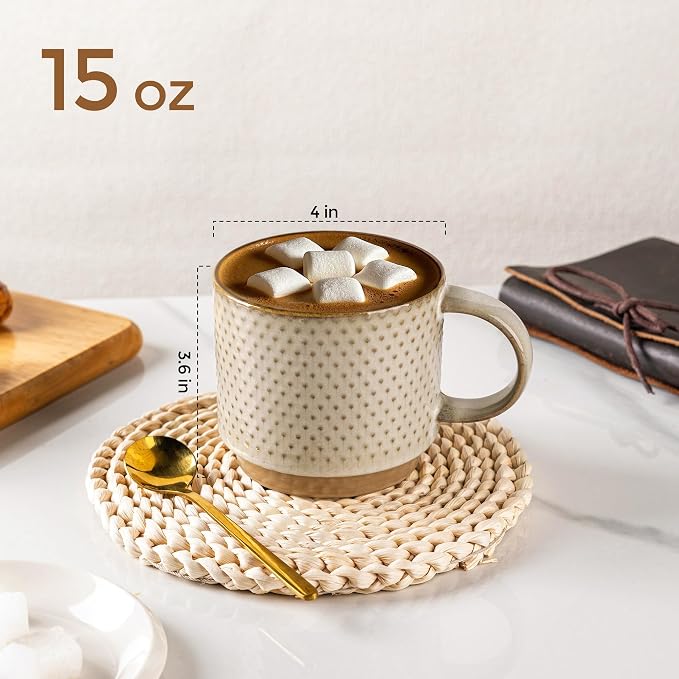 GBhome 15 OZ Stackable Coffee Mugs Set of 4, Ceramic Coffee Cups Set | 4 - Image 3
