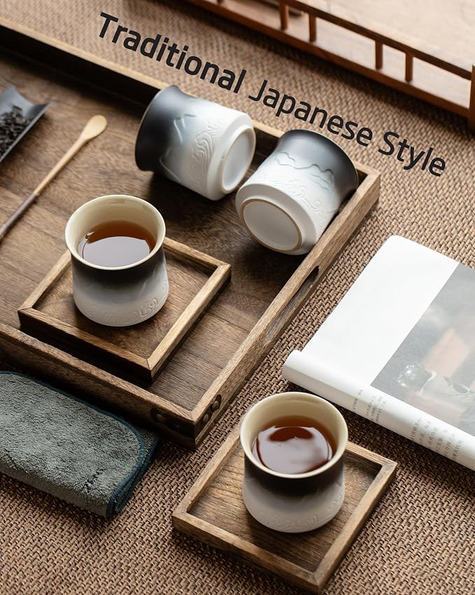 ZENS Japanese Tea Cup Set of 4, 8 oz Gradient Embossed Ceramic Japan Tea Cups - Image 2