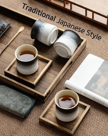 ZENS Japanese Tea Cup Set of 4, 8 oz Gradient Embossed Ceramic Japan Tea Cups - Image 2