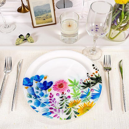 DaYammi 20Pcs Wildflower Plastic Plates-Floral Plastic Plates Disposable Heavy Duty,Fancy Floral Pattern Perfect for Wedding,Holidays - 10.25" Dinner Plate,7.5" Dessert Plate for Party Valentine's Day
