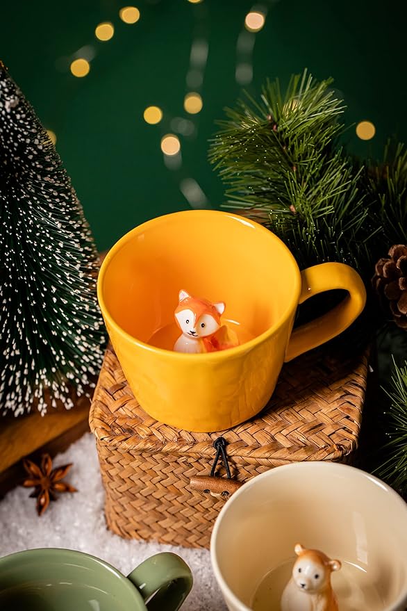 DIHOclub Fox Ceramic Cup Hidden 3D Animal Inside Mug, Cute Cartoon Handmade - Image 3