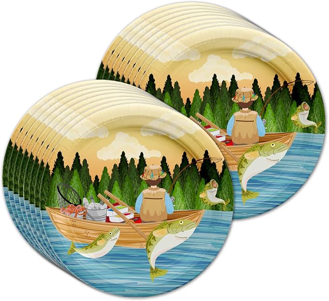 Gone Fishing Birthday Party Supplies Set Plates Napkins Cups Tableware Kit - Image 2