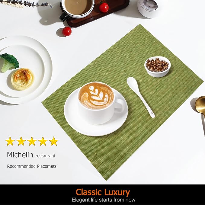 Green Vinyl Placemats Set of 6, Heat Resistant Table Placemats | 18x12 inch - Image 2