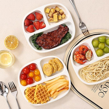 8.58" Square Ceramic Divided Plates - 4 Pack, Portion Control Plate for Rational Eating, White Dinner Plates, 3 Compartment Dinner Diet Plates for Kids Adults, Microwave, Dishwasher Safe