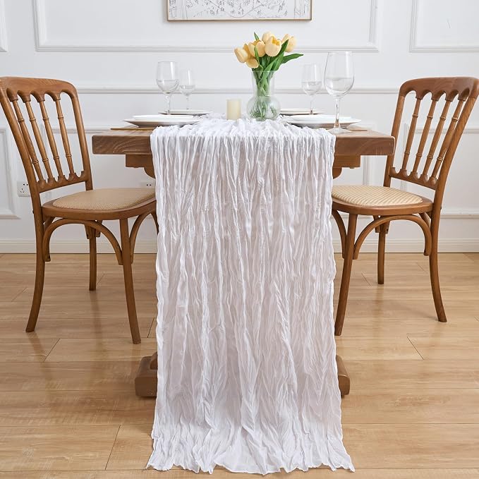 Asee'm 3pcs Ivory White Cheesecloth Table Runner Summer 10FT Gauze Rustic | - Image 6