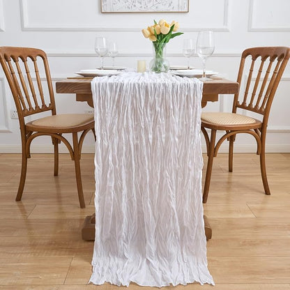 Asee'm 3pcs Ivory White Cheesecloth Table Runner Summer 10FT Gauze Rustic | - Image 6
