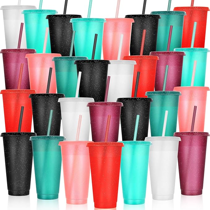 Honeydak 30 Pack Tumbler with Straw and Lid Bulk Cups by Honeydak