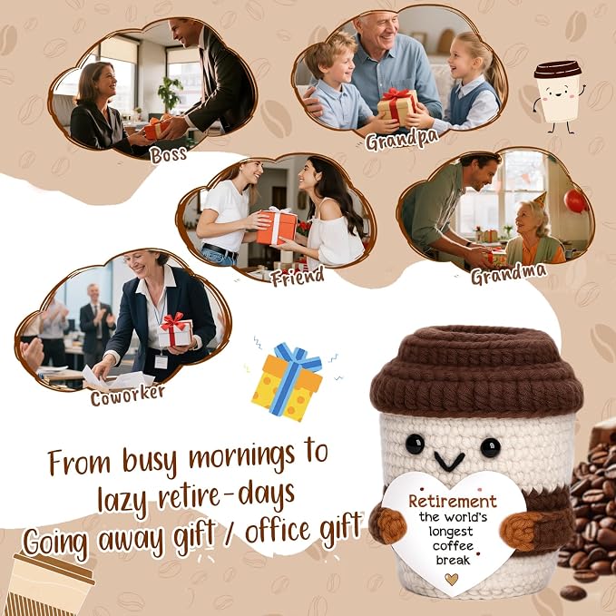 Retirement Gifts for Women Men, Farewell Gift Positive Crochet Coffee Cup | - Image 6