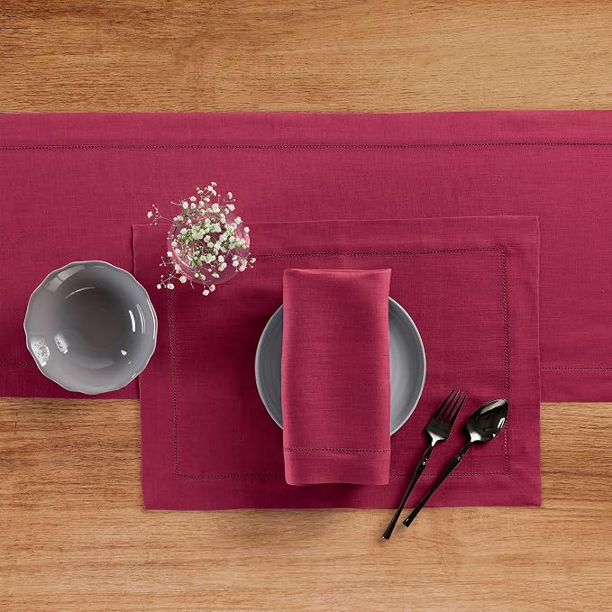 Solino Home 100% Pure Linen Table Runner Beet, Classic Hemstitch 14 x 72 in | - Image 3