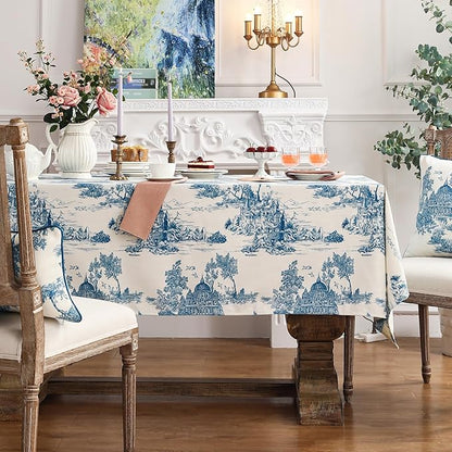 patdrea Designer Small Square Cyan Tablecloth,Vintage Linen with Ancient Castle and Manor Pattern Tablecloths,Table Cover Cloth Decor for Kitchen Dining Christmas,Thanksgiving,55"x55"-Lucerne a