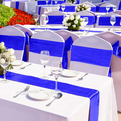 Aneco 12 Pack Satin Table Runner 12 x 108 Inch Royal Blue Long Wedding Satin - Image 5