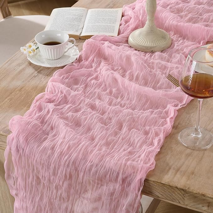 3 Pack Pink Cheesecloth Table Runners, 120 Inch 10Ft Blush Pink Gauze Table - Image 5