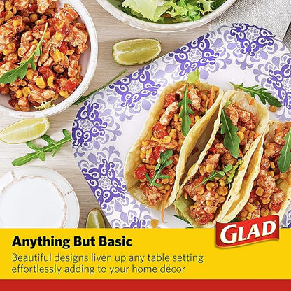 Glad Square Disposable Paper Plates, Purple Victorian Pattern - Strong, Sturdy, Soak Proof, and Microwavable Decorative Plates for Dinner and Everyday Use, 8.5 Inch, 50 Count - 12 Pack