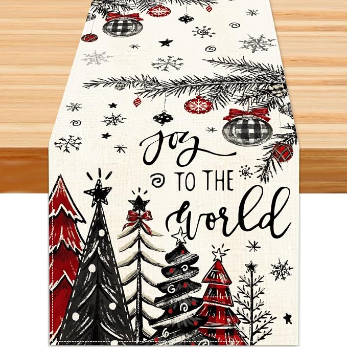 Christmas Winter Table Runner, Christmas Tree Ball Tabletop Runners Xmas Joy to by Unknown