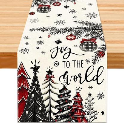 Christmas Winter Table Runner, Christmas Tree Ball Tabletop Runners Xmas Joy to by Unknown